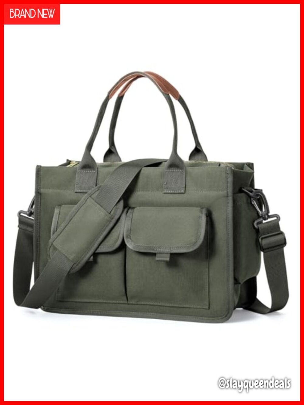 Canvas Tote Bag with Zipper Crossbody Work Laptop Bag Adjustable Strap